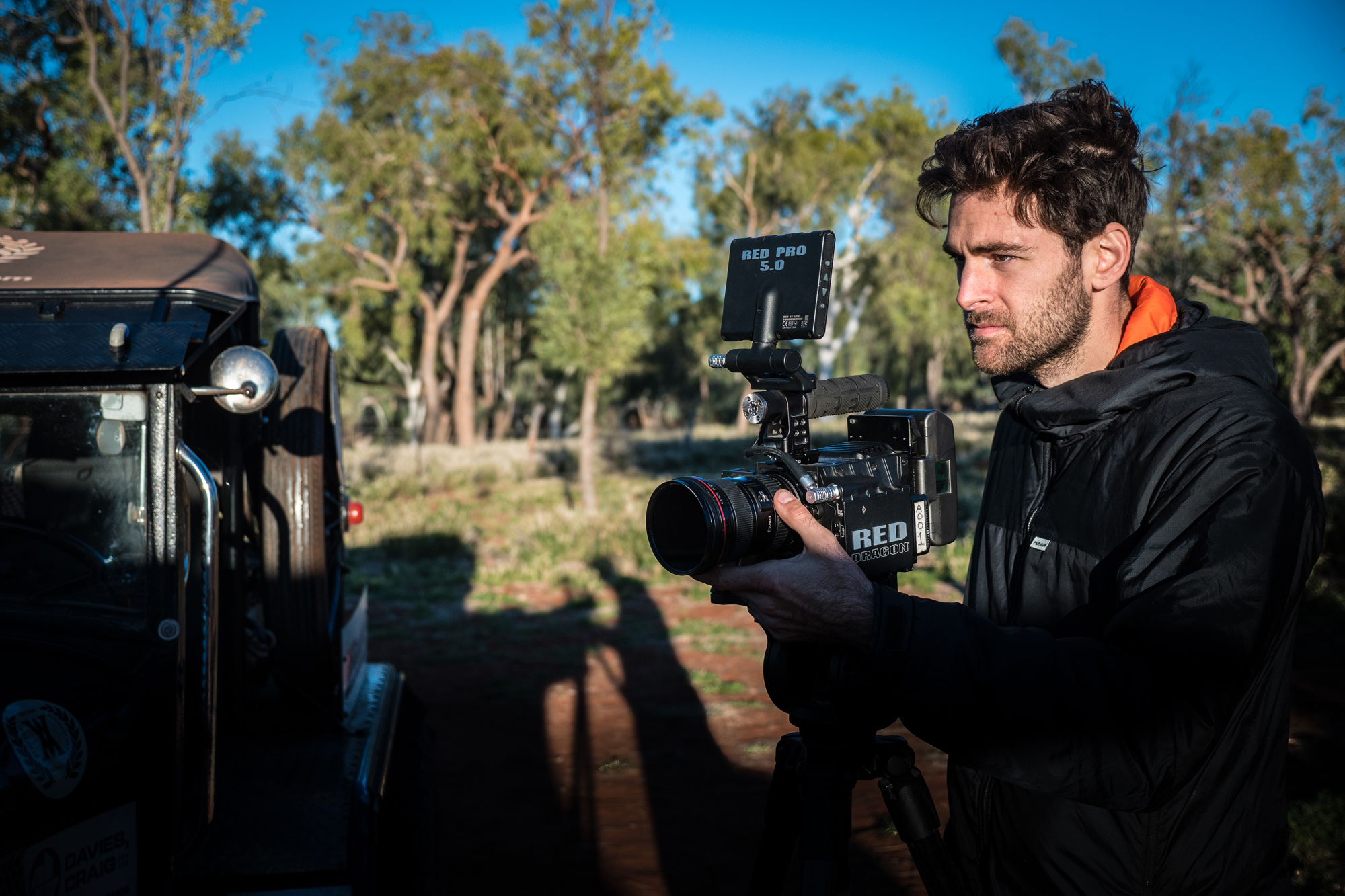 Ben Sherlock filming in Australian outback